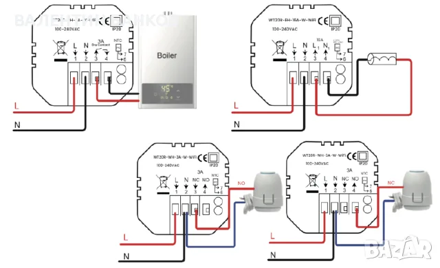  Интелигентен WiFi термостат WT20R-BH-3A-W, 5-45°C, с Bluetooth, бял, снимка 5 - Други - 55646449