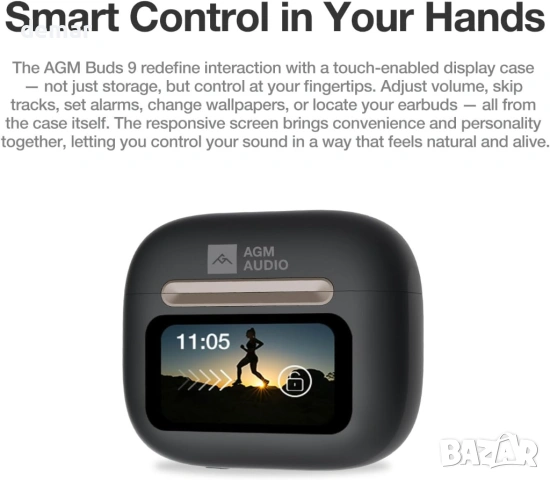 AGM Audio Buds 9 – TWS безжични слушалки с кейс и дисплей с контрол, снимка 3 - Bluetooth слушалки - 54924519