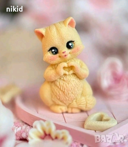 Коте котенце котка със сърце с лапи силиконов молд форма фондан шоколад гипс смола декор, снимка 5 - Форми - 54240597