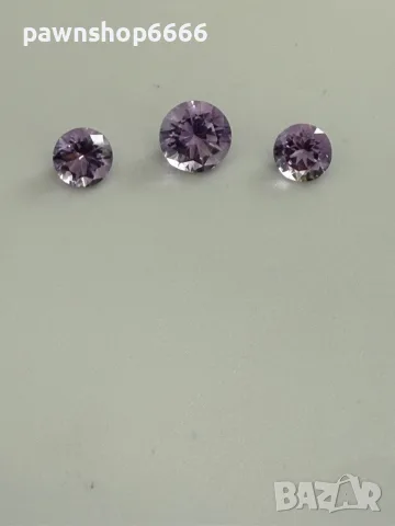 Лот естествени аметисти 3.40 ct – 3 броя, кръгъл брилянтен шлиф, отличен блясък, снимка 5 - Други - 55483152