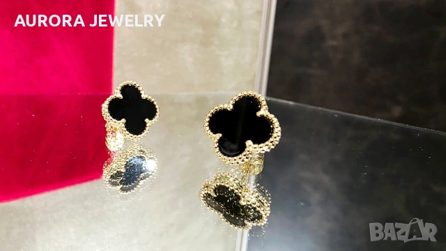 Van Cleef & Arpels VCA Gold Black Onyx Vintage Alhambra Stud Дамски Обеци с Винт