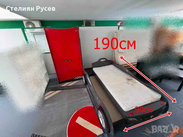 060611 детска стая легло КОЛА 190/90см + двукрилен детски MDF МДФ гардероб 100/190см + килим цена 48