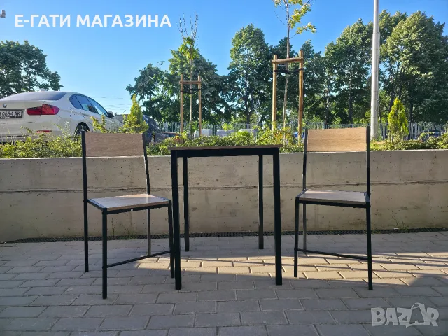 Комплект маса с 2 стола, дъбов декор/черно – ПДЧ и метал