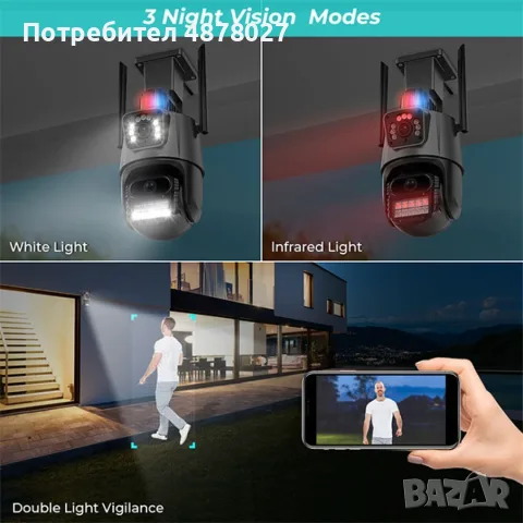 6 Mpx. Двойна вътрешна/външна WIFI камера за наблюдение, снимка 3 - IP камери - 55381400