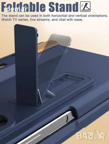 Galaxy Z Fold 6 Кейс със стилус, вграден протектор за екрана, защита на пантите - син, снимка 5 - Калъфи, кейсове - 54689877