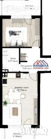 Двустаен апартамент, Въстанически, снимка 5 - Апартаменти - 54670337