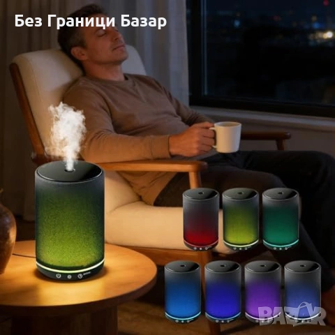 Нов Мини ароматизатор дифузер за етерични масла 150 мл с 8 LED цвята за дом стая, снимка 7 - Други стоки за дома - 54980741
