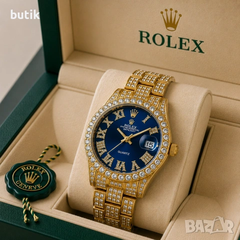 💙 Златист дамски часовник Rolex стил със син циферблат