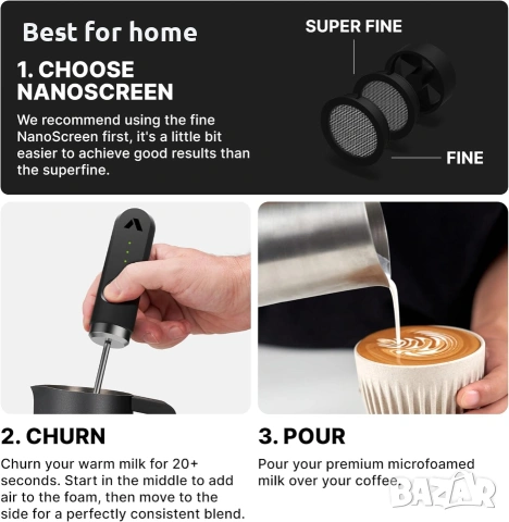 Subminimal NanoFoamer V2 Performance Milk Foamer | НОВ модел | Водоустойчив, с две скорости, снимка 5 - Други - 54959735