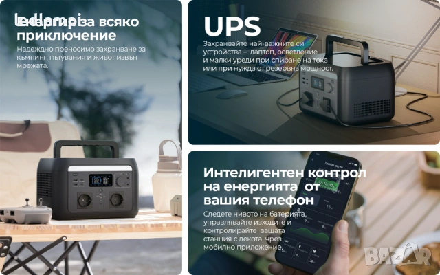600W Преносима Захранваща Станция с LiFePO4 Батерия и Wi-Fi, снимка 6 - Друга електроника - 54144210