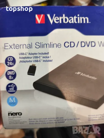 Чисто Ново Запечатано Външно записващо устройство Verbatim Slimline CD/DVD Writer (USB 2.0, черно) , снимка 10 - Други - 55677329