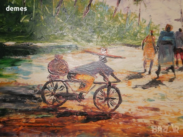 На пазар-картина с маслени бои, Африка, снимка 5 - Картини - 55071956