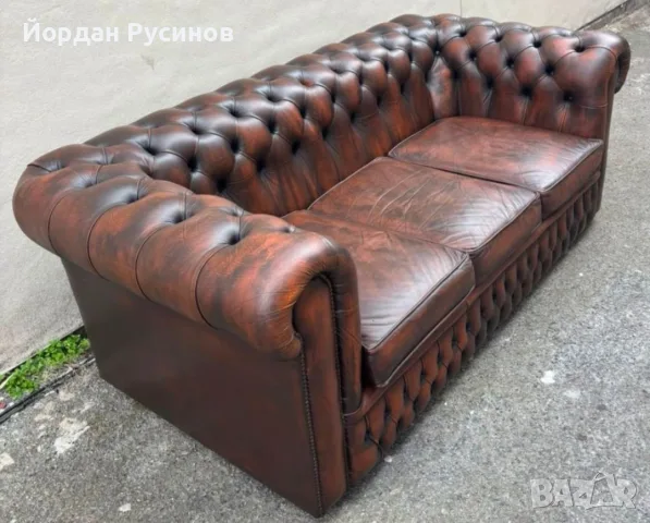 Оригиналне кожени диван Chesterfield Честърфийлд естествена телешка кожа Внос, снимка 5 - Дивани и мека мебел - 55376647