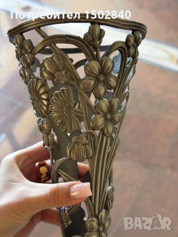 Винтидж декоративна ваза Art Nouveau със сребърно покритие и стъклена вложка