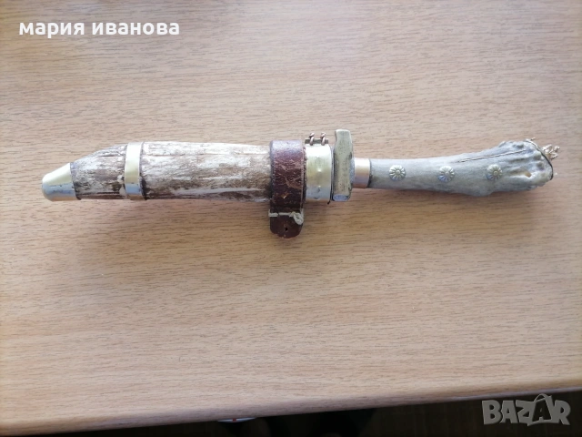 Стар ловен нож с дръжка от рог с украса , снимка 8 - Антикварни и старинни предмети - 54932156