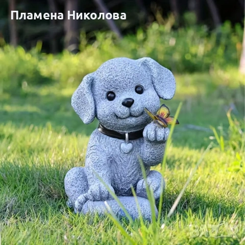 Градинска соларна лампа LED декорация „Куче с пеперуда“, Автоматично включване, IP44, 20см, снимка 2 - Градински мебели, декорация  - 54613806