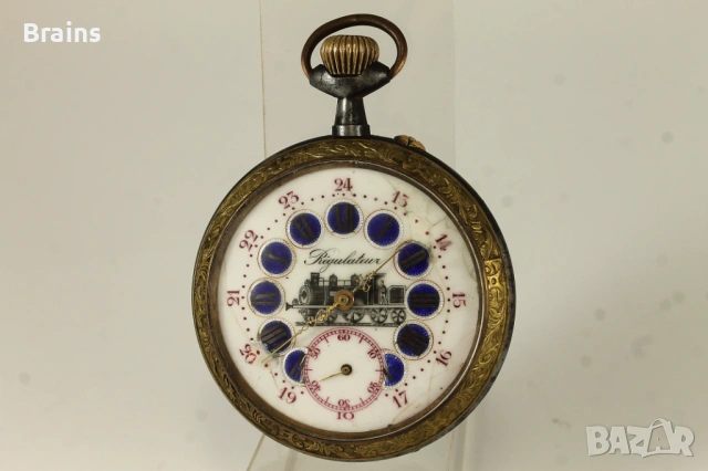 1900's REGULATEUR С Локомотив 68мм Джобен Часовник Син Емайл