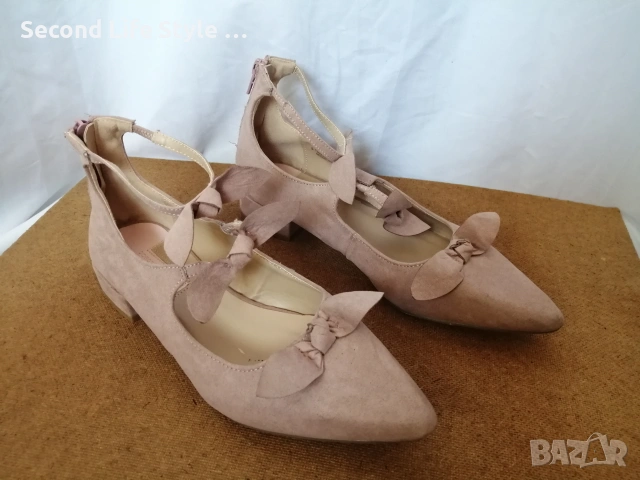 № 38 Dorothy Perkins кокетни дамски обувки балеринки с панделки и остър връх в розов цвят, снимка 6 - Дамски ежедневни обувки - 55153925