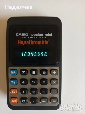 Ретро калкулатор Casio Pocket-Mini (1975 г.) VFD дисплей – Рядък/Брандиран, снимка 2 - Други - 55598293