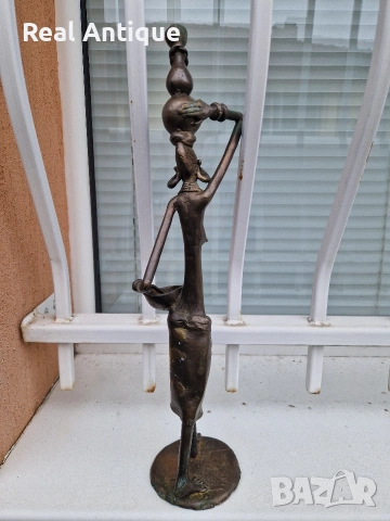 Страхотна антикварна африканска бронзова фигура статуетка пластика , снимка 6 - Статуетки - 54214186