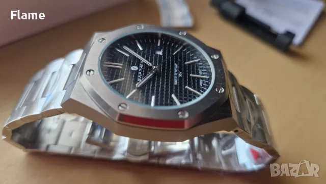 изчистен нов мъжки часовник sapphero royal oak водоустойчив, снимка 3 - Мъжки - 55673485
