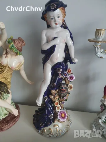Meissen фигура 49см-2,4кг/еротика/Майсен порцеланова статуетка на момиче с цветя и бухал