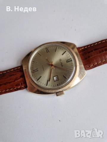 SLAVA cal. 2414, 21 руб. камъка, ръчно нав-е, made in USSR каса – 37мм, снимка 2 - Мъжки - 54234373