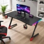 Геймърско бюро с RGB LED, Карбонов плот и поставки за чаша и слушалки – 120 см, черно, снимка 2