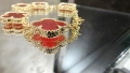 Van Cleef & Arpels VCA 5 Motifs Gold Red Carnelian Vintage Alhambra Дамска Гривна, снимка 6