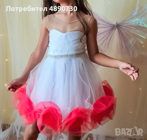 Официална рокля за момиче 5г. 3в1 Дизайнерска бяла с червени 3D рози за сватба кръщене рожден ден , снимка 3 - Детски рокли и поли - 55340518