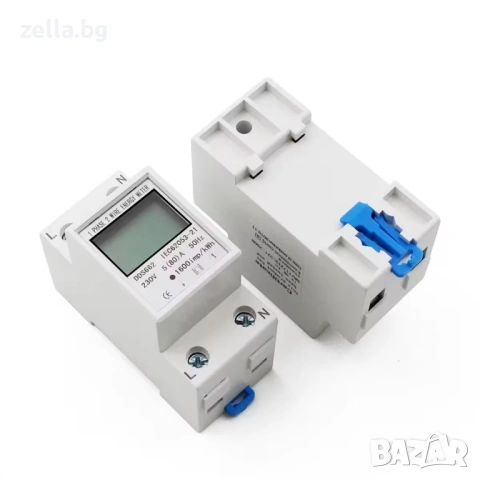 Монофазен електромер за DIN шина 35mm LCD 5(80)A 230V с измерване на kWh, напрежение 10419, снимка 6 - Друга електроника - 54693021