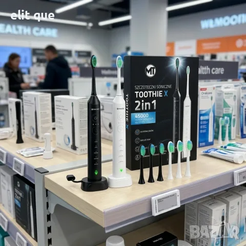 Комплект от 2 броя електрическа звукова четка Toothie X 2в1 с 6 накрайника и зарядна база