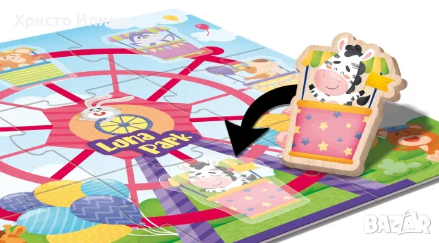 Детски дървен пъзел Lisciani Giochi Montessori Baby Luna Park, снимка 3 - Игри и пъзели - 55442062