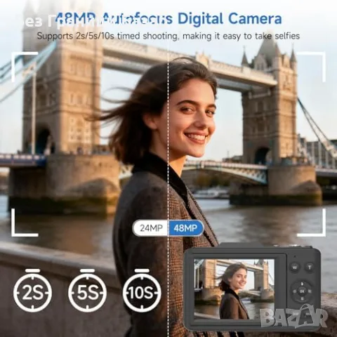 Нов Компактен дигитален фотоапарат 4K 48MP за влогове, деца и начинаещи, снимка 2 - Фотоапарати - 55395472