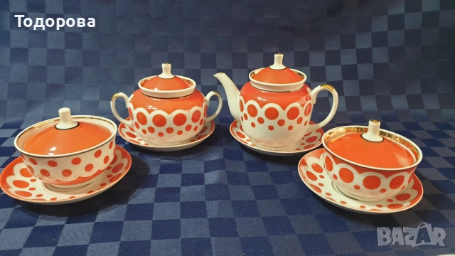 Порцеланов руски сервиз за чай -Дружковский фарфоровый завод -  16 части, снимка 2 - Сервизи - 54009166