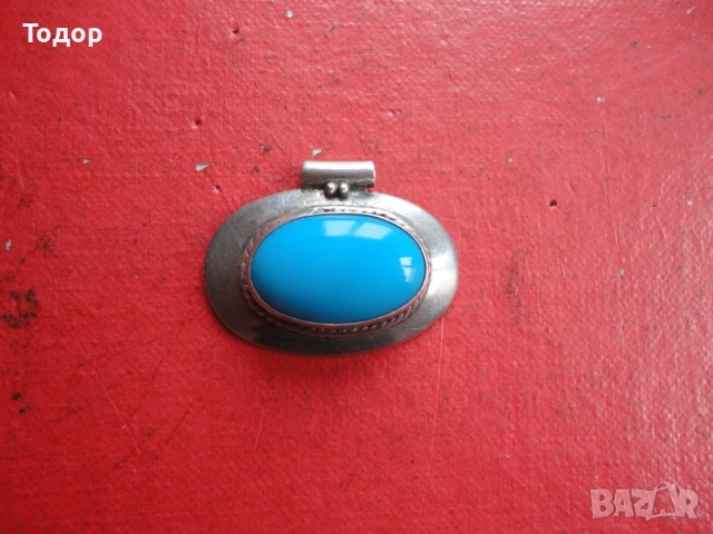 Сребърно колие медальон с тюркоаз 925, снимка 2 - Колиета, медальони, синджири - 54080804