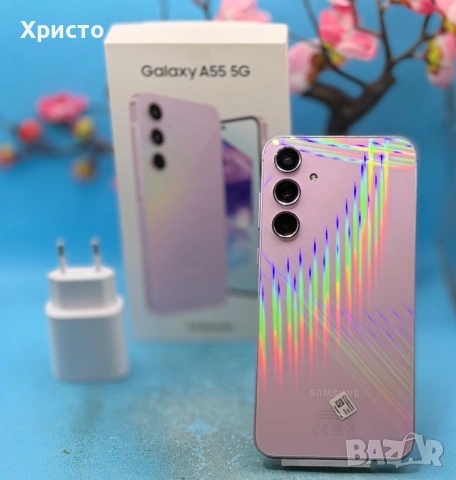 ГАРАНЦИОНЕН!!! Samsung Galaxy A55, 8GB, 256GB, 5G, Awesome Lilac  + подарък оригинален адаптер  