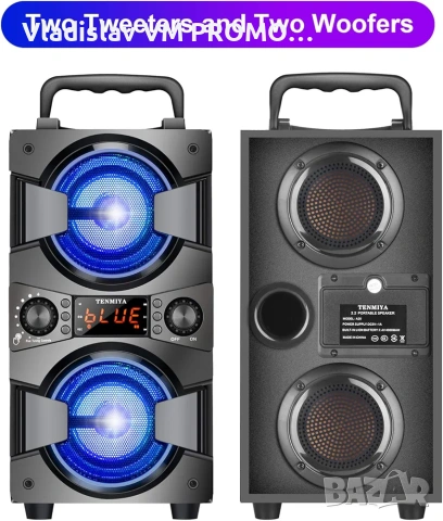 Bluetooth високоговорител, 60W (80W пик) преносим безжичен със светлини, двоен субуфер със силен бас, снимка 3 - Тонколони - 54066657