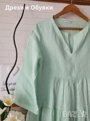 Ленена рокля в цвят мента Италия , снимка 3 - Рокли - 54157793