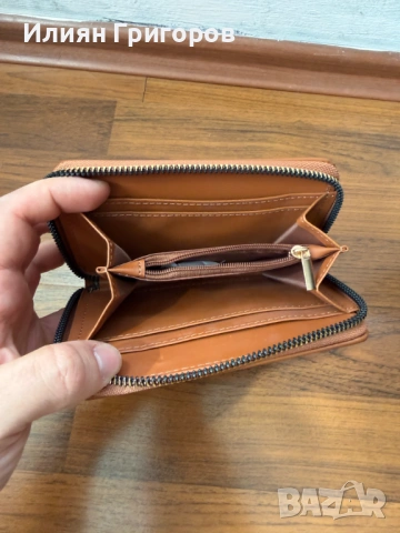 Дамско портмоне с цип в кафяво и бежово, снимка 4 - Портфейли, портмонета - 54263419