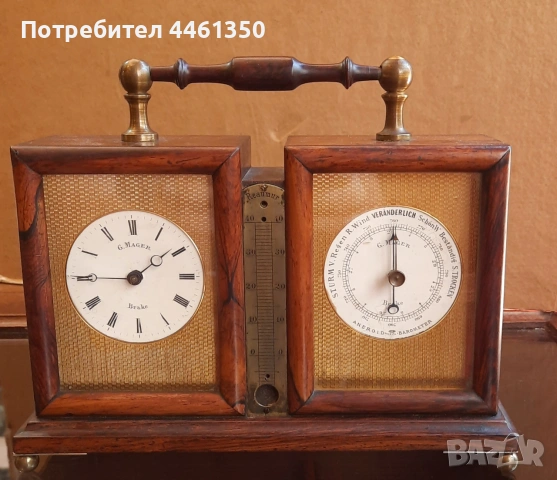 Старинен  седмичен часовник с барометър над 100 г