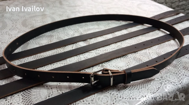 Стилен дамски колан (3 см) – ЕСТЕСТВЕНА КОЖА – Черен с натурален кант, снимка 4 - Колани - 54126851