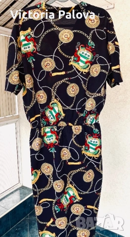 Дамска рокля-риза ARA от памучно трико (Jersey) със златни детайли и верижен принт, снимка 9 - Рокли - 54001911