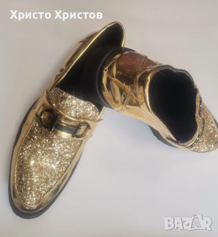 Мъжки златисти обувки ✔️ Размер 42, снимка 4 - Официални обувки - 54028004