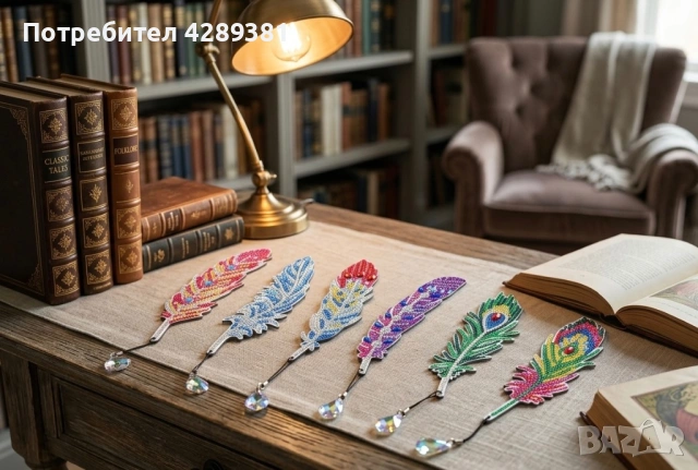 Луксозен комплект Книгоразделители „Диамантено перо“ – Ръчна изработка