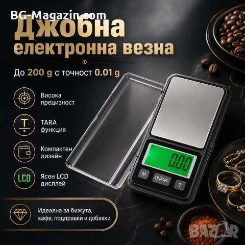 Малка точна джобна бижутерска електронна везна кантар 0.01 за злато бижута храна лекарства мини