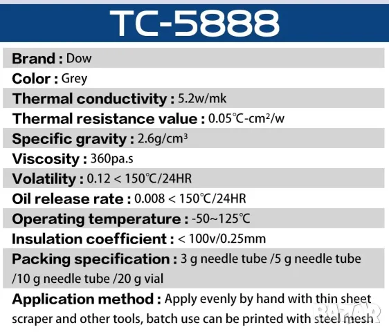 (USA) DOW TC-5888 5.2 W/m·K термо паста процесор, ултра ниско термично съпротивление, снимка 4 - Други - 55415871
