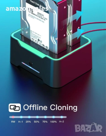 Докинг станция за RGB твърд диск, двойна докинг станция за 2,5/3,5 инча SATA HDD SSD,клониране..., снимка 7 - Твърди дискове - 54575553