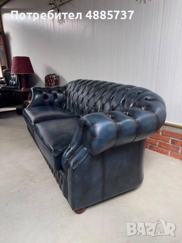 Chesterfield/Честърфилд Луксозен кожен диван –тъмносин, снимка 14 - Дивани и мека мебел - 55281566