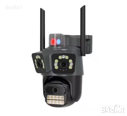 Триобективна WiFi IP 12MP Камера Al Детекция Двупосочно аудио Цветно нощно виждане iCSee APP